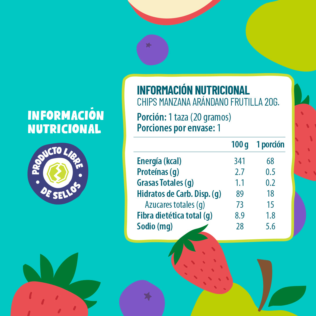 Chips liofilizadas Manzana, Arándano, Frutilla 20g (4 Unidades)