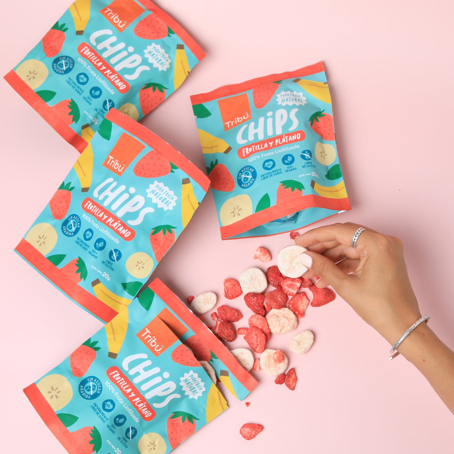 CHIPS DE FRUTILLA Y PLATANO 20GR LIOFILIZADA (4 UNIDADES)