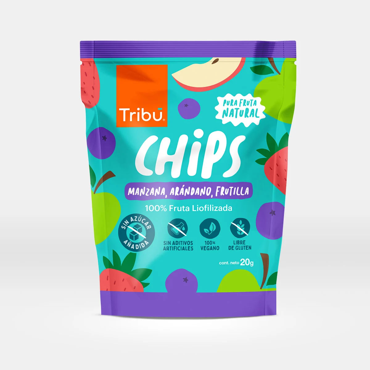 CHIPS DE MANZANA ARANDANO FRUTILLA TRIBÚ 20GR LIOFILIZADA (1 UNIDAD)