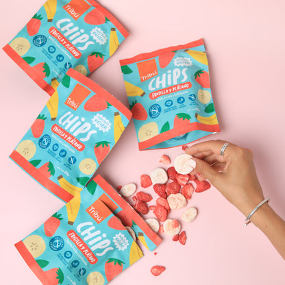 CHIPS DE FRUTILLA Y PLATANO 20GR LIOFILIZADA (4 UNIDADES)