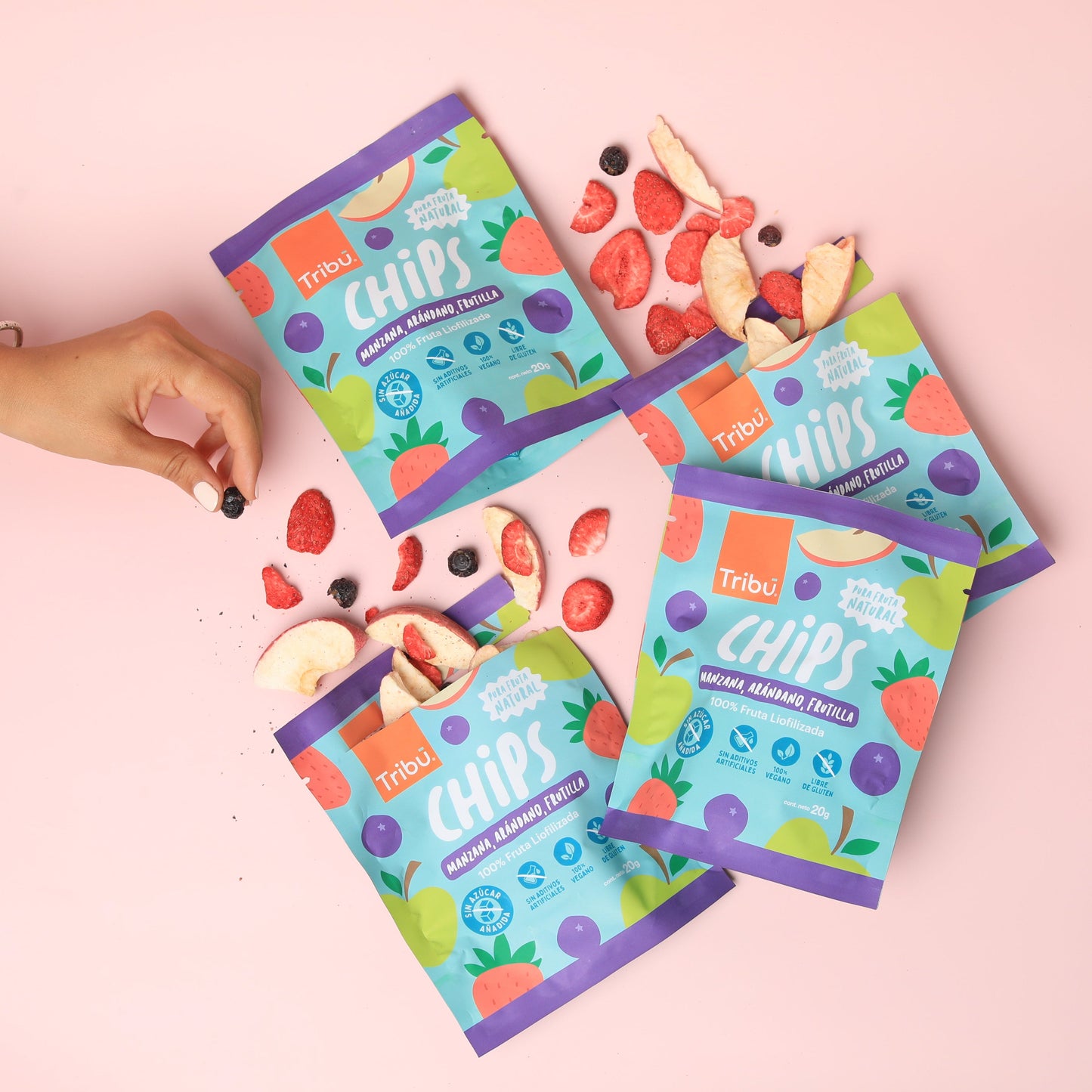 CHIPS DE MANZANA ARANDANO FRUTILLA 20GR LIOFILIZADA (4 UNIDADES)