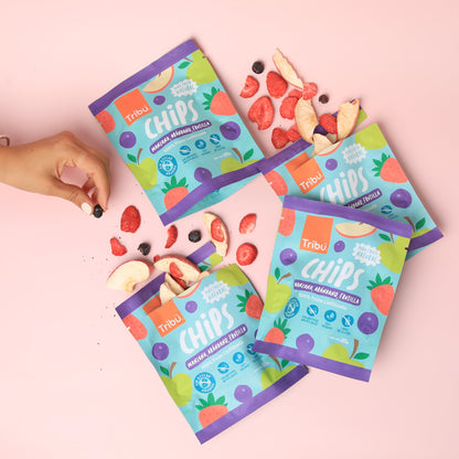 CHIPS DE MANZANA ARANDANO FRUTILLA 20GR LIOFILIZADA (4 UNIDADES)