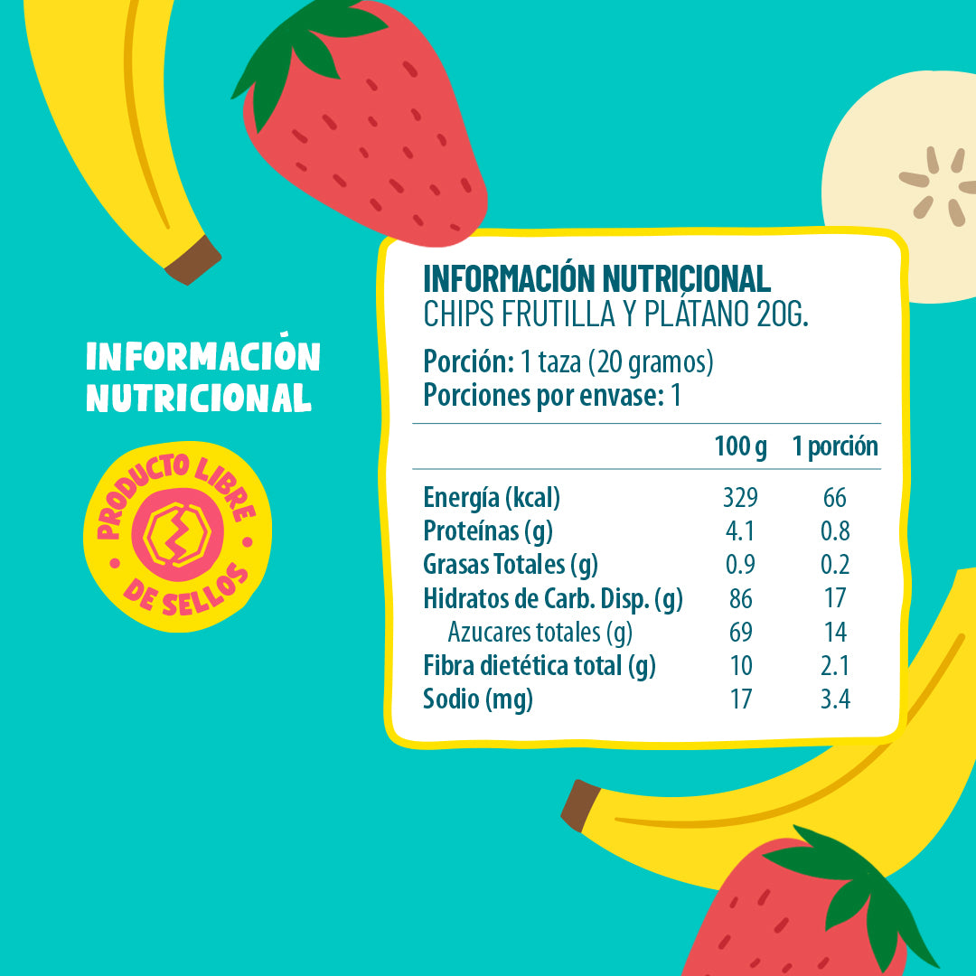 Chips Liofilizadas Frutilla Plátano 20g (4 Unidades)