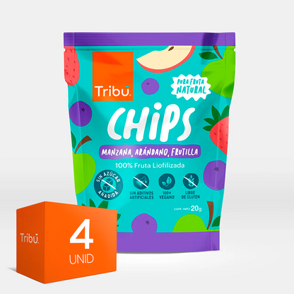 CHIPS DE MANZANA ARANDANO FRUTILLA 20GR LIOFILIZADA (4 UNIDADES)